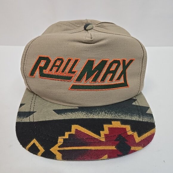 Vintage Rail Max Strapback Hat Aztec Print Brim Made in USA Hidden Closure - Picture 1 of 8